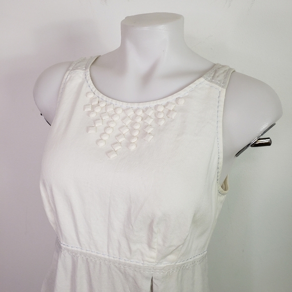 Rebecca Taylor cotton linen sleeves dress colorblock 2-tone beaded neck - Picture 2 of 10